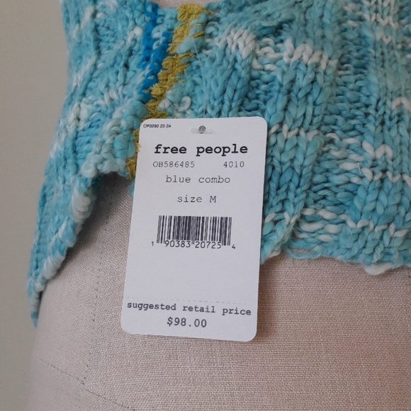 FREE PEOPLE Laguna Tank Blue Knit, Twist Back - Picture 2 of 6